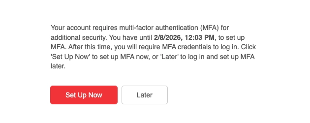 Flowfinity - MFA setup prompt