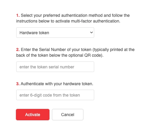 Flowfinity - MFA hardware token setup