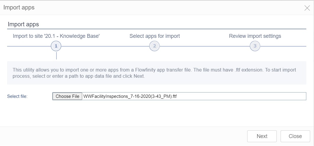 Flowfinity - Export and import app